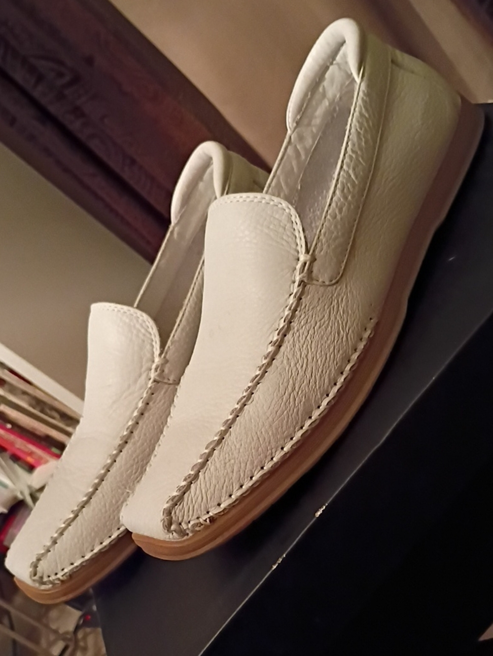 Stacy Adams Men's Cream-White Leather Slip-On Loafers Size 10.5